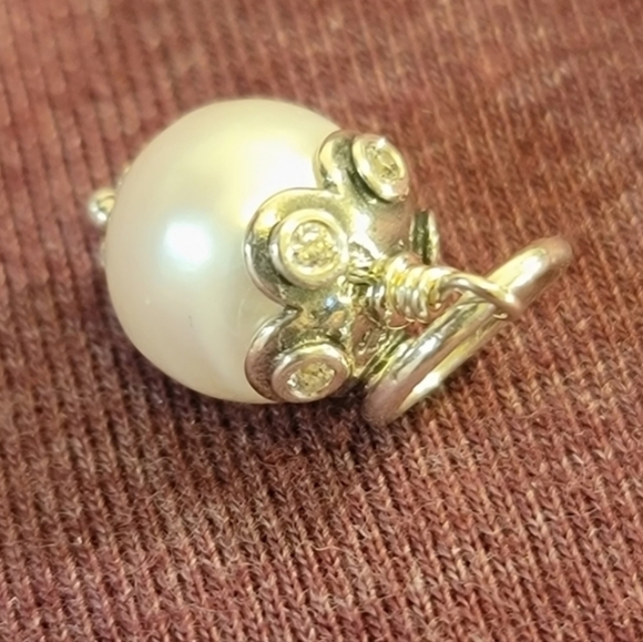 Pandora Sterling Silver & Pearl Dangle Charm Stamped 925 ALE - Picture 4 of 6